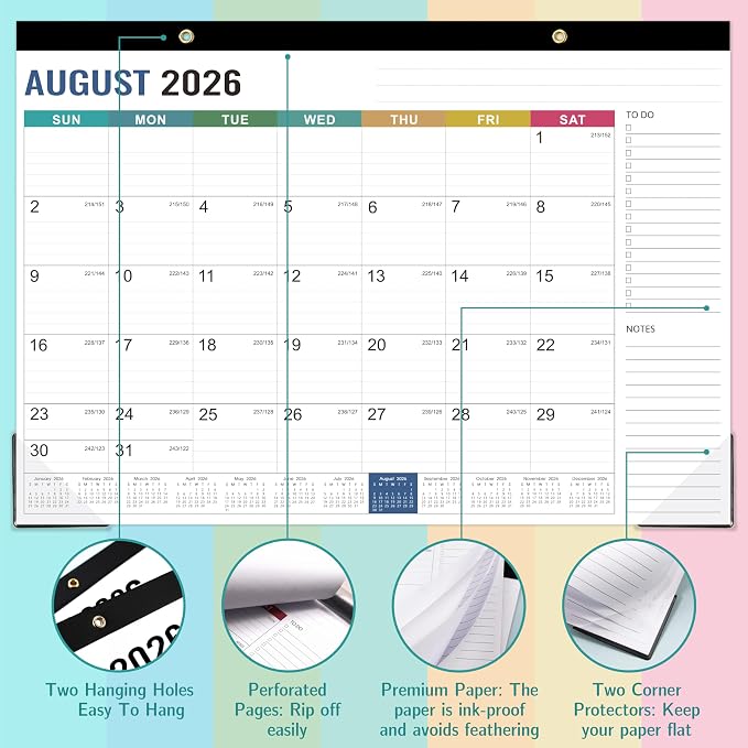 Desk Calendar 2026-2027 - 2026-2027 Desk Calendar, July 2026 - December 2027, 18 Monthly Desk Pad/Wall Calendar 2026-2027, 2-in-1 Desktop Calendar, 17" x 12", Thick Paper, Corner Protectors - Morandi Color