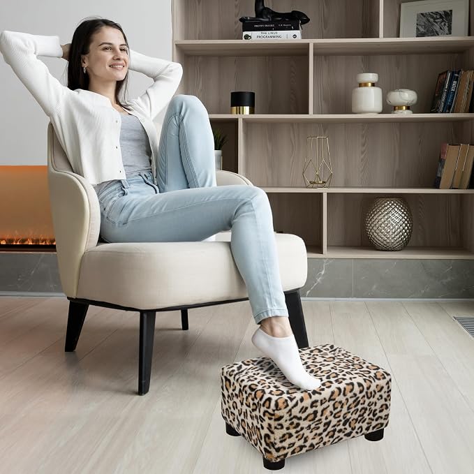 CAROLMADE Small Foot Stool Ottoman Footstool with Legs Under Desk Footrest for Living Room Bedroom and Office, Faux Fur Beige