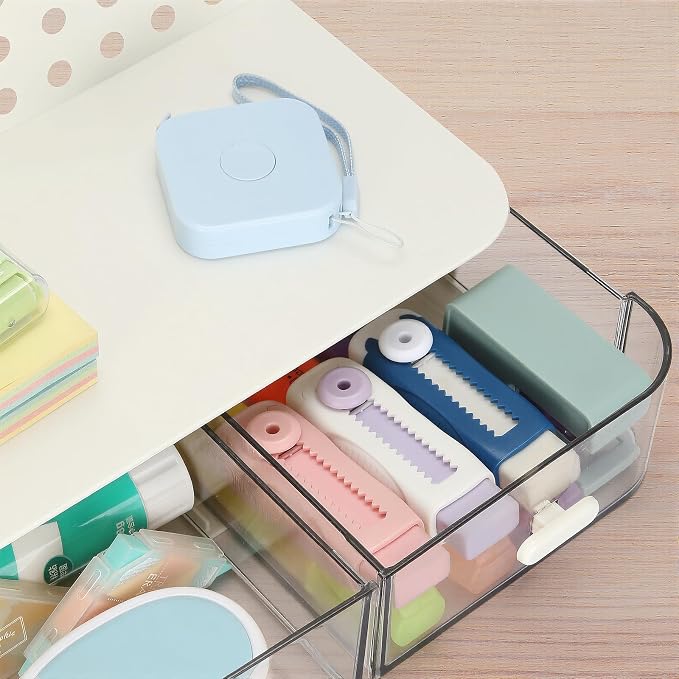 LETURE Desktop Stationery Organizer Storage with 3 Drawers, Plastic Desk Organization Holder with Pegboard Shelf & Adjustable Compartments for Stationery Office Supplies Makeup Accessories (White)