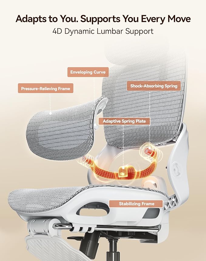 SIHOO B100 Office Chair, Comfy Ergonomic Office Chair, High Back Computer Chair with Adaptive Lumbar Support & wide Headrest, Flip-up Armrests, Swivel Desk Chair for Long Hours, WITHOUT Footrest, Grey