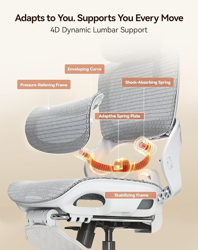 SIHOO B100 Pro Ergonomic Office Chair with Adaptive Lumbar Support, Computer Chair with Dual-Back, Desk Chair with 360° Rotatable & Flip-Up Armrests, 3D Wide Headrest, 2 Packs, Light Grey
