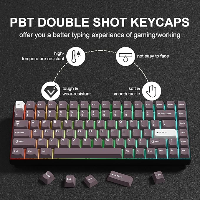 PBT Keycaps Set, Doubleshot 123 Key Caps,Cherry Profile Custom Keycap for 61/64/68/84/87/100/104/108 Mechanical Keyboard, Compatiability for 60 65 75 100 Percent Keyboads (Purple)