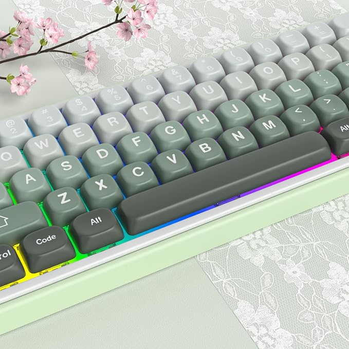 Guffercty kred MOA Profile Keycaps Set 132 PCS, PBT Keycaps Compatible with Cherry MX Switch 60% 65% 75% 100% Mechanical Keyboards for Gaming & Office (MOA-Gradient Green)