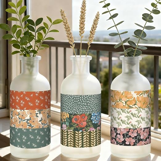 12 Rolls Watercolor Floral Washi Tape Set 15 mm Vintage Flower Decorative Masking Tape for Summer School Arts DIY Craft Scrapbook Journal Supplies Gifts(Warm Tones,Botanic)