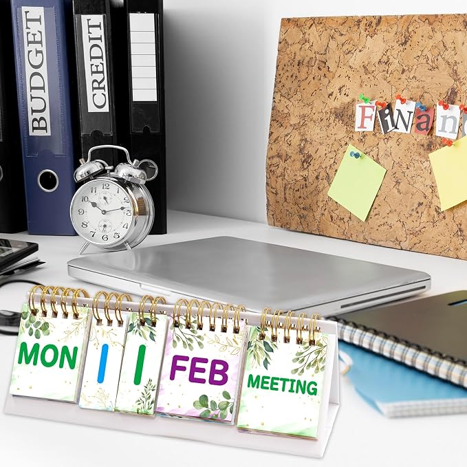 Fancy Land Perpetual Calendar Flip Desktop Boho Calendar with Day Date Month and Note for Office Plan Schedule Classroom Supply Home Kitchen Decor 8 x 2.7 Inches