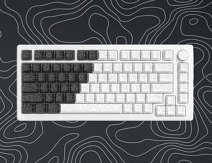 dagaladoo Double Shot PBT keycaps for Mechanical Keyboard,Black/White Topographic Key Board keycaps,Shine Through Custom Key caps,Cherry Profile Key caps for US Layout 60% 75% 100% Keyboard