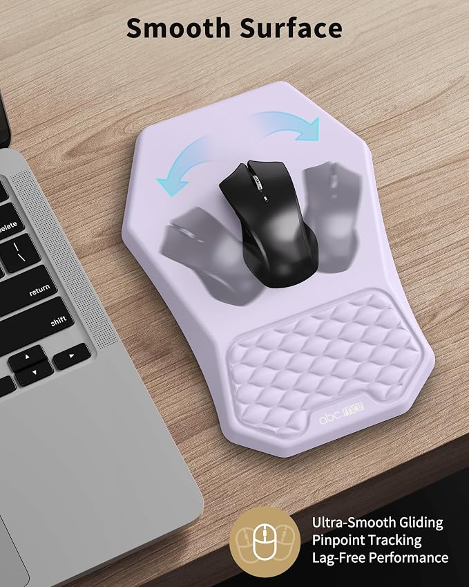Ergonomic Mouse Pad Wrist Rest Support, Massage Design Surface for Carpal Tunnel Pain Relief, Memory Foam, Non-Slip PU Base for Computer Desk, Purple