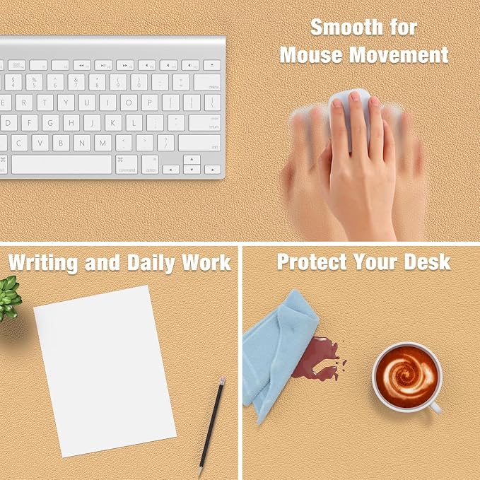 Hsurbtra Desk Pad, 23.6" x 13.8" PU Leather Desk Mat, M Extended Mouse Pad, Waterproof Desktop Blotter Protector, Non-Slip Ultra Thin Small Laptop Keyboard Writing Mat for Office Home, Earth Yellow