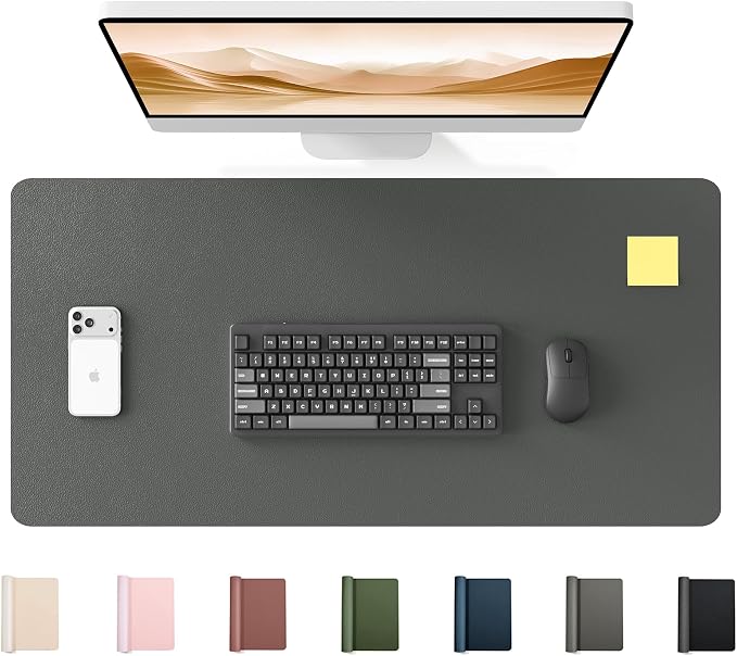 YSAGi 35.4" x 17" Large PU Leather Desk Mat for Keyboard and Mouse - Waterproof Non-Slip Desk Pad Protector for Office, Home, Writing Desk, Dark Grey