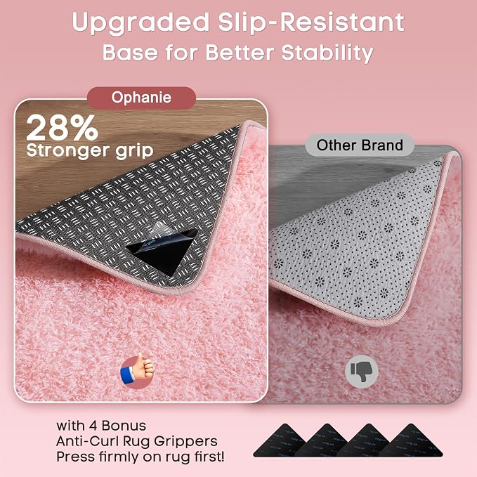 Ophanie 3x5 Pink Rug, Bedside Preppy Dorm Area Rug, College Essentials Non Slip Small Carpets for Bedroom, Anti Slip Fluffy Living Room Rugs Home Decor Aesthetic, Nursery with Over 99 pcs Pile fibers