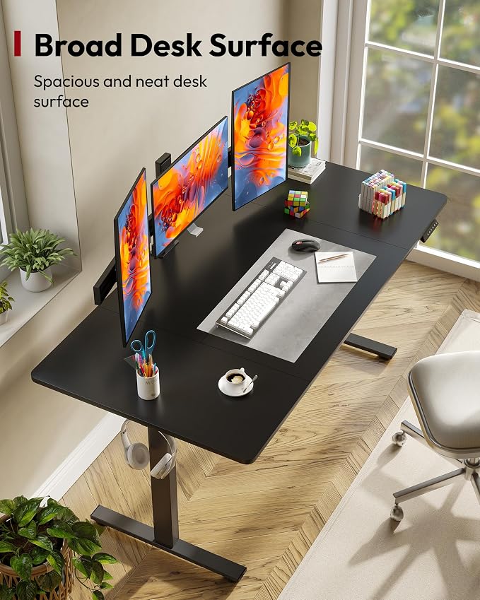 SANODESK Electric Standing Desk, 63 x 32'' Height Adjustable Sit Stand Desk with Large Splice Board Desktop Ergonomic Memory Presets Computer Workstations for Home Office, Black Frame/Black Top