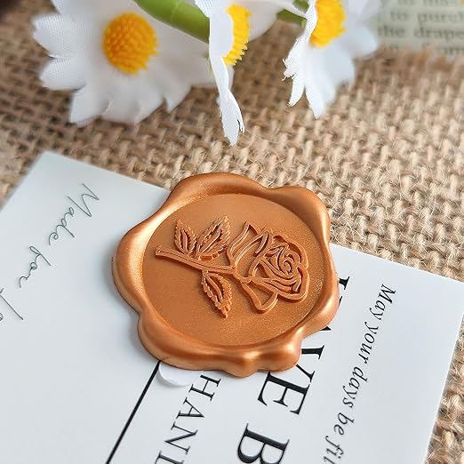 50 Pcs Orange Rose Style Wax Seal Stickers, Self Adhesive Wax Seal for Wedding Invitation, Easy Use Good Adhesion, Orange Rose Envelope Stickers Perfect for Invitation, Vellum Jackets, Menu
