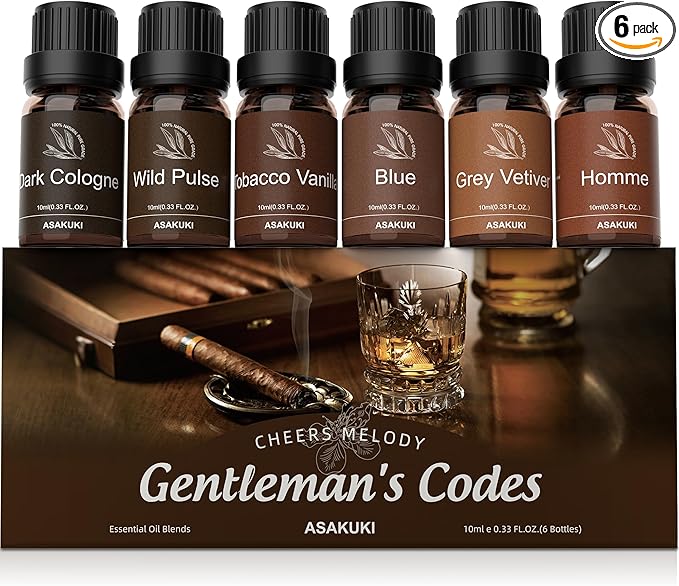 ASAKUKI Men Essential Oils Set for Diffuser, Father's Day Gift for Men– 6×10ml Perfume-Inspired Unisex Fragrance Oils for Diffusers – Elegant, Clean, and Confident Scents