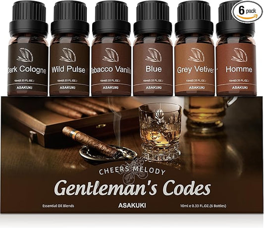 ASAKUKI Men Essential Oils Set for Diffuser, Father's Day Gift for Men– 6×10ml Perfume-Inspired Unisex Fragrance Oils for Diffusers – Elegant, Clean, and Confident Scents