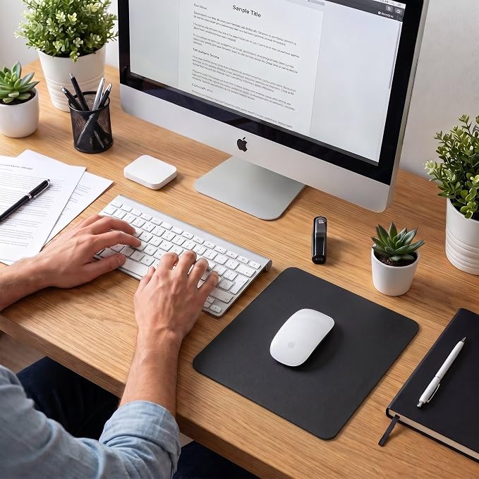 Leather Desk Pad Protector, Waterproof Mouse Pad, PU Desk Mat, Office Desk Cover, Desk Writing Mat for Office/Home/Work/Cubicle (Black/Red) 9x8 in