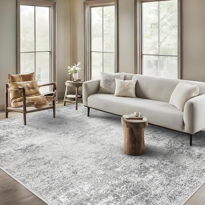RUUGME Washable Abstract 8X10 Rug: Living Room Area Rugs Non-Slip Backing Neutral Stain Resistant Carpet for Bedroom Farmhouse Large Soft Indoor Mats for Dining Room Office Entry 8X10 Grey