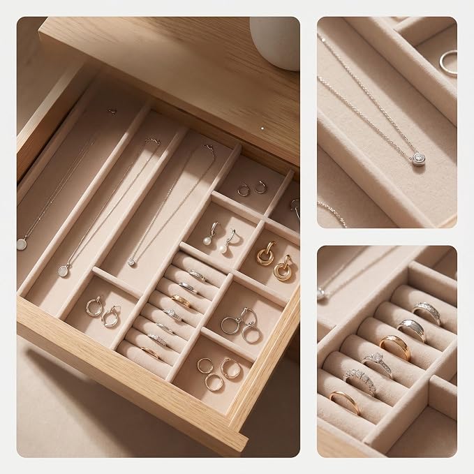 Dzirge 8Pack Cut-to-Size Jewelry Drawer Organizer Inserts - 12 Inch Beige Velvet Drawer Dividers for Jewelry Box - DIY Adjustable Tray Partition Liner for Rings Earrings Home Boutique Display