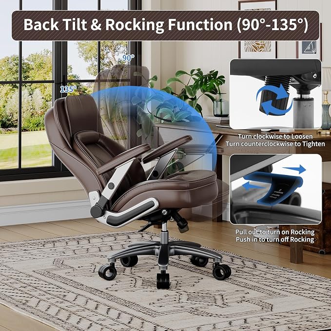 Big and Tall Office Chair, Heavy Duty Desk Chair with 5D Arms, Adjustable Lumbar Support & Height, Tilt Function, PU Leather High Back Ergonomic Executive Computer Chair