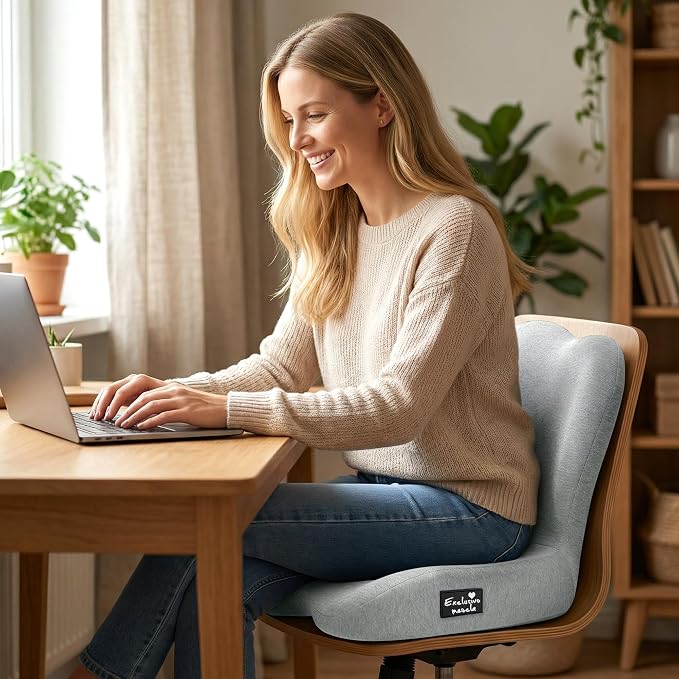 Exclusivo Mezcla Memory Foam Seat Cushion, Light Grey | Ergonomic Tailbone Pain Relief Cushions, Non-Slip Seat Pad, Suitable for Office Chair and Car Seat
