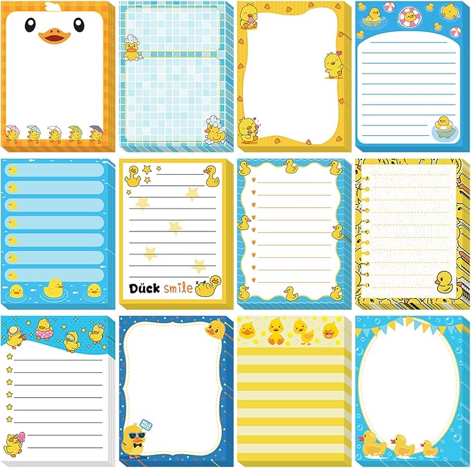 12 Pcs Duck Lovers Sticky Notes Yellow Ducks Self Stick Note Pads Cartoon Animal Writing Memo Pad Office Party Favors Supplies for Home Party Decorations Christmas Small Gifts