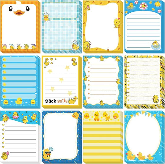 12 Pcs Duck Lovers Sticky Notes Yellow Ducks Self Stick Note Pads Cartoon Animal Writing Memo Pad Office Party Favors Supplies for Home Party Decorations Christmas Small Gifts