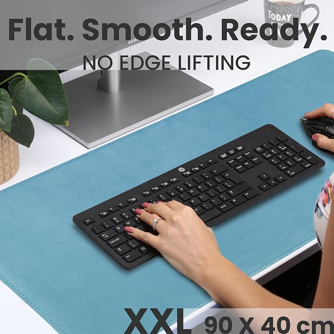 Full Grain Genuine Leather Desk Pad – Sky Blue (XL) - Premium Desk Mat with Non-Slip Backing, Thick 3mm, Office Desk Protector for Work & Gaming (Extra Large 35.4 x 15.7 inch)