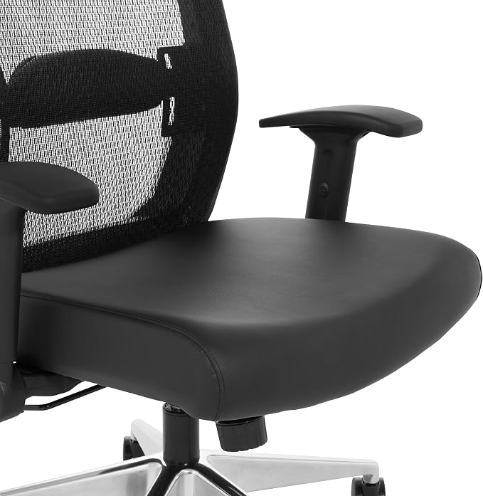Space Seating 867A Series Adjustable Manager's Office Chair with Breathable Matrix Back and Padded Flip Arms, Antimicrobial Dillon Black Faux Leather