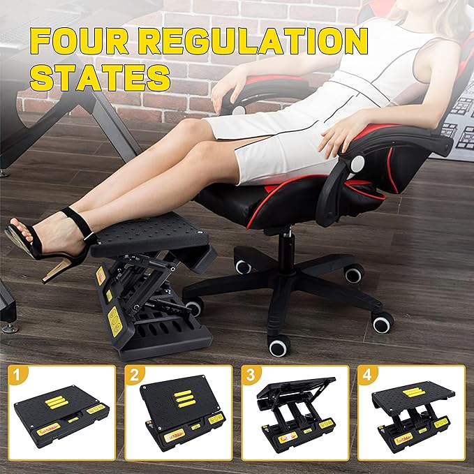 Foot Rest for Under Desk at Work,Height Adjustable Footrest with Massage Roller and Thick Cushion,Ergonomic Foot Rest for Car,Office,Home,Train,Travel,Gaming,Sturdy Metal Frame All-Season Use