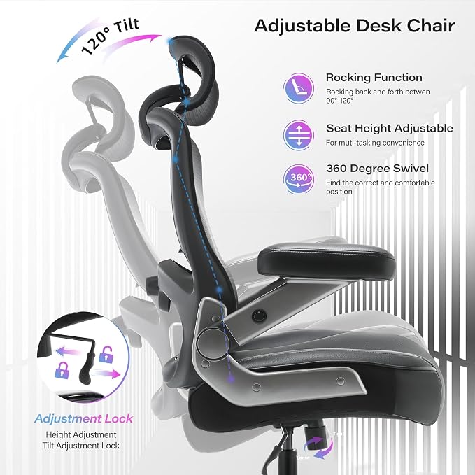 600lbs Big and Tall Office Chair- Heavy Duty Executive Computer Chair with 3D Flip Arms Large Wheels, Ergonomic Mesh High Back Desk Chair, Extra Wide Seat Adjustable Lumbar Support&Headrest