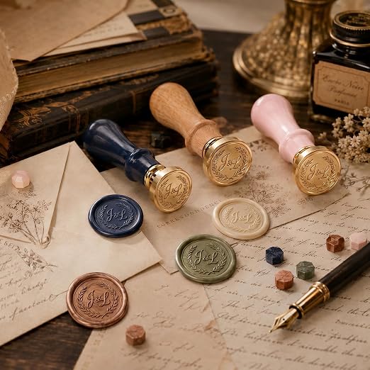 KAINSY Custom Wax Seal Stamp Kit, Personalized Gift with Logo, Name or Picture, Brass Wax Stamp for Wedding Invitation, Envelope Seals, Gift Wrapping, Wine Bottles, DIY Crafts & Graduation Gifts