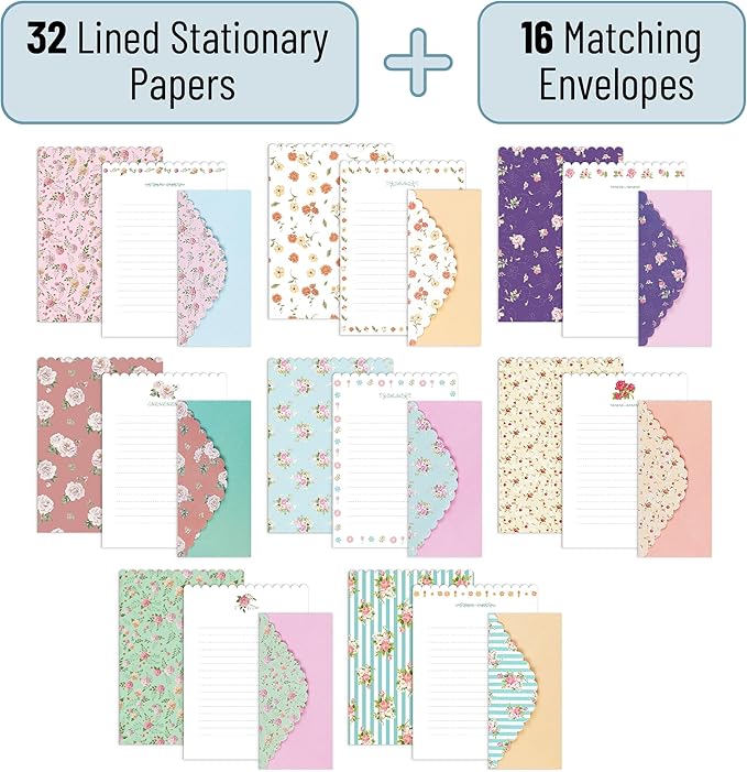Mr. Pen- Stationery Writing Paper Set with Envelopes, 7.5" x 10.2", 32 Letter Sheets & 16 Envelopes, Smooth Printable Letter Paper for Handwritten Notes, Personal Letters, Invitations, Office & Home