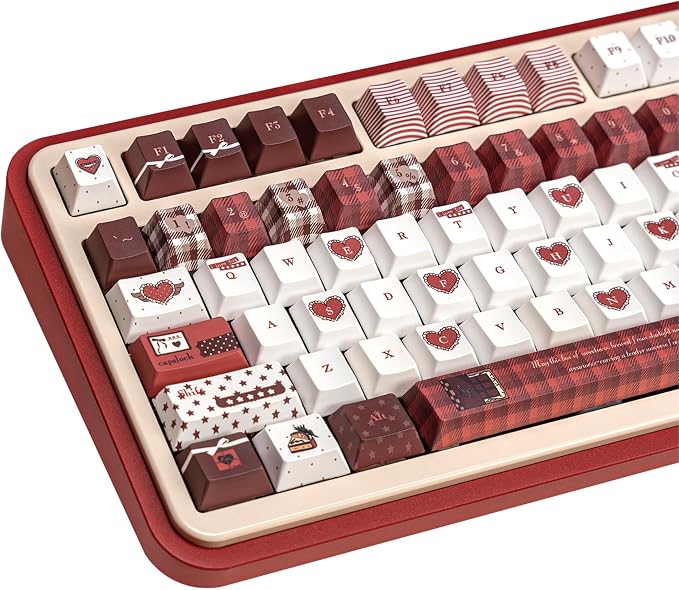 145 Keys Velvet Chocolate Keycaps, Dye-Sublimation PBT Custom Keycap Set for Cherry Profile, Cute Dark Red White Keycap for MX Switches Mechanical Gaming Keyboard