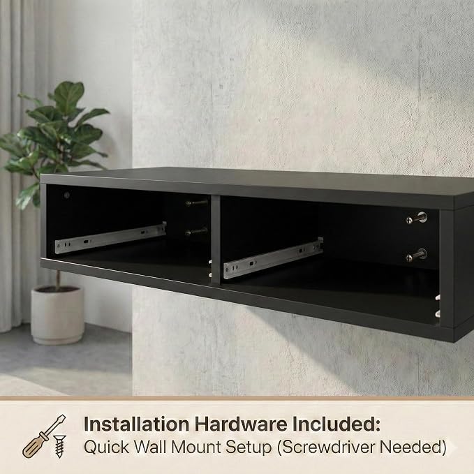 Wall Mounted Floating Vanity Desk with 2 Storage Drawers Modern MDF Makeup Table – 39.4 x 15.7 x 5.9 in (100 x 40 x 15 cm), Space-Saving Dressing Table for Bedroom or Small Spaces (Black)