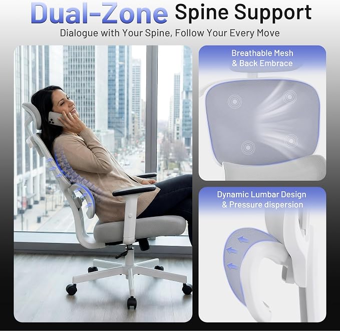 AreShark Ergonomic Office Chair - High Back Breathable Mesh Desk Chair with Lumbar Support & Adjustable Headrest - Rolling Swivel Reclining Comfy Computer Gaming Chair with 2D Armrests for Home Office