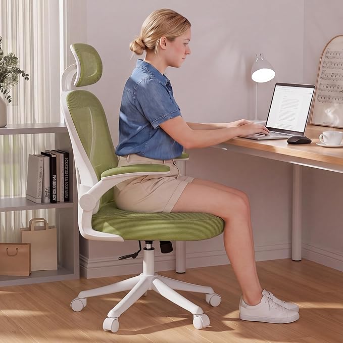 SeekFancy Ergonomic Office Chair M903, Computer Desk Chair | High Back Mesh Office Chair with Adjustable Lumbar Support, Headrest, Flip-Up Armrests, Wheels, 330LBS Capacity, Green