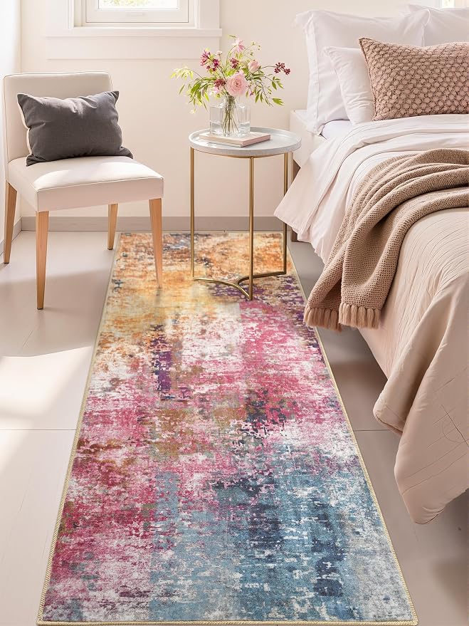 Macgace Washable Abstract Runner Rug, 2x6 Modern Area Rugs with Non-Slip Rubber Backed for Kitchen, Thin but Soft Contemporary Carpet Bedroom Entryway Hallway Decor, Galaxy