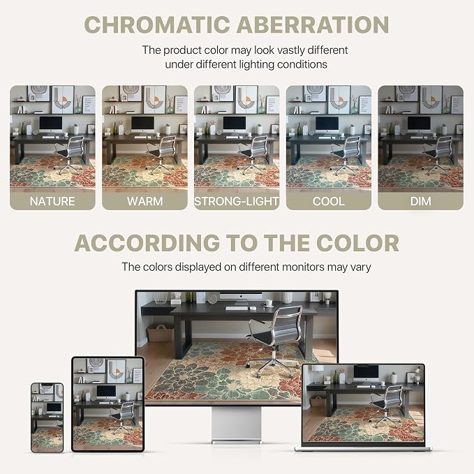 48"x72" Office Chair Mat for Hardwood Tile Floor, Under Desk Carpet Protector for Rolling Computer Chair Mat, Machine Washable Area Rug, Anti-Slip 1/5" Thick Low Pile Thin Vinyl Floor Mat, Terracotta