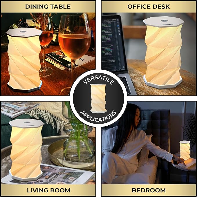 Origami Expanding Foldable LED Desk Lamp – USB Rechargeable & Portable - Dimmable Touch Control Light with Adjustable Height up to 8.25" for Office, Travel, Bedside - Sleek & Modern Design (White)