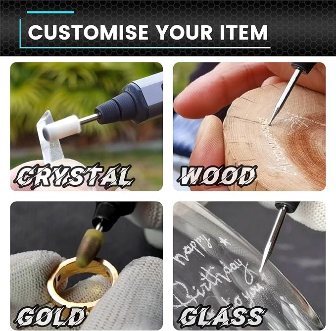 Electric Mini Engraving Pen, HollowCup Motor, 42 Bits with Aluminum Case, OLED, Magnetic Charge, Mini Cordless Rotary Tool, Engraving Pen for Bead, Metal, Wood, Glass and Plastic (SGS)