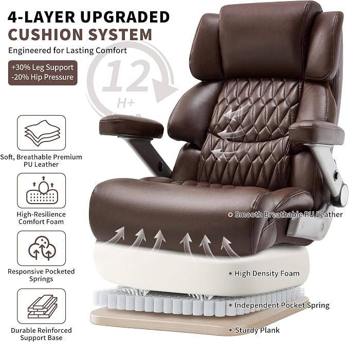 Big and Tall Office Chair 700lbs- Large High Back Executive Computer Desk Chair with 3D Flip-Up Arms, Adjustable Lumbar Support, Extra Wide Plus Size Seat, Heavy Duty Metal Base & Quiet Rubber Wheels
