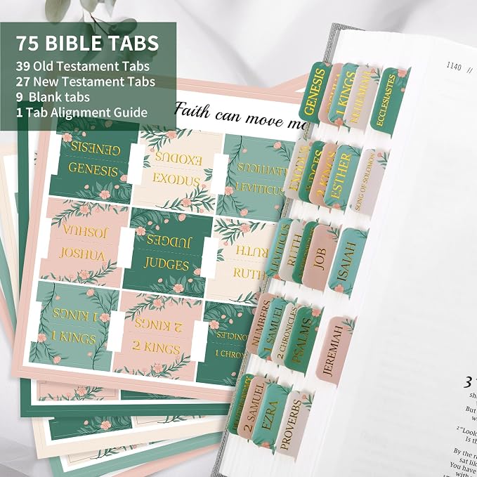 Bible Tabs for Women & Men, Bible Tabs for Study Bible, Large Print Bible Tabs for Easy Navigation, Bible Index Tabs, 66 Tabs Old & New Testament, Extra 9 Blank Tabs - Cottage Floral