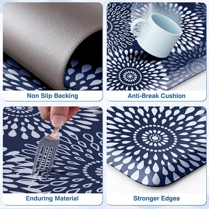LuxStep Kitchen Mats for Floor,0.47 inch Thicker Cushioned Rug Anti-Fatigue Mats for Kitchen Decor Accessories,Waterproof Non-Slip Mats and Rugs Set for Office,Laundry 17.3"×29"+17.3"×60",Blue