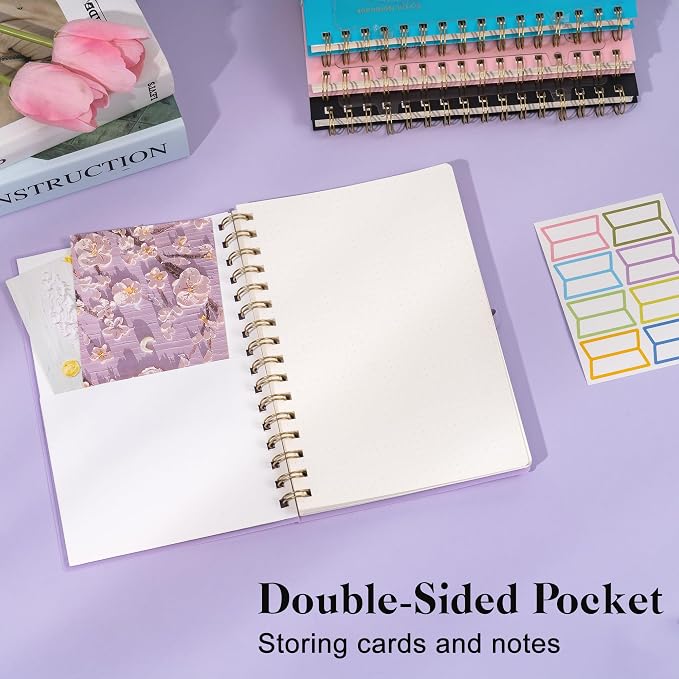 Dot Grid Spiral Notebook A5 Spiral Bullet Dotted Journal 160 Pages Thick Dot Paper Notebooks Plastic Hardcover Spiral Notebook 5x7 Wire Bound Notebooks for Note Taking School Office Supplies,Purple