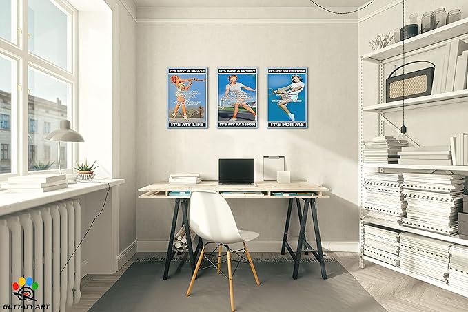 Inspirational Wall Art, Office Pictures for Wall Decor, Motivational Quotes Canvas Wall Art for Women, Tennis Inspirational Quote Poster Framed Artwork for Tennis Club Gym Wall Decoration 16”x24”x3Pcs