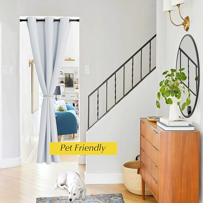 NICETOWN Door Curtain 80 inches Length, Room Darkening Privacy Doorway Drape Easy Sliding Grommet Thermal Insulated Curtain for Bedroom Closet Door, W42 x L80 inch, Cloud White, 1 Panel