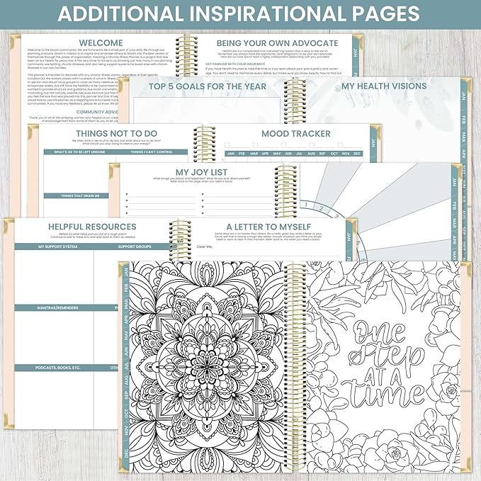 bloom daily planners Undated Chronic Illness Medical Planner & Journal - 12 Month Pain & Symptom Tracker, Mood & Medication Log, Appointment Organizer (7” x 9”)- You Are Stronger Than You Think