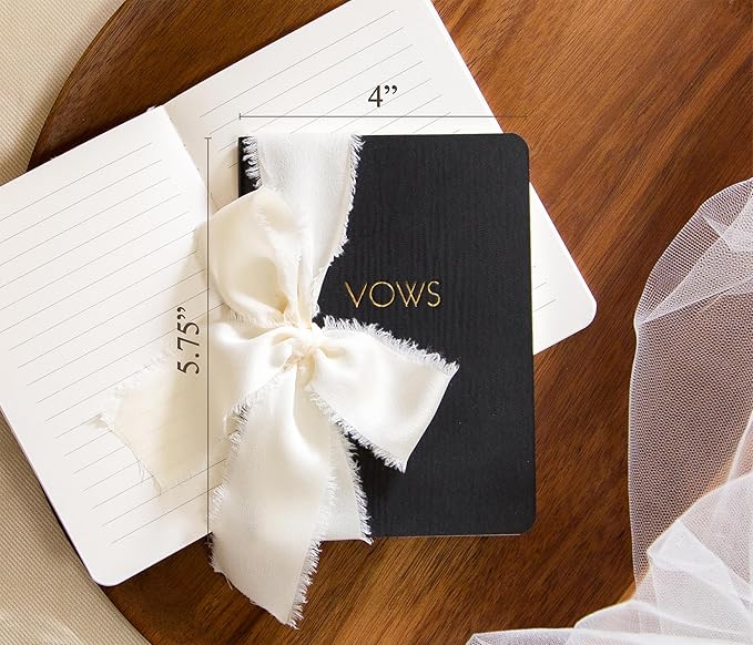 Black White Embossed Slim Vow Books w/Ribbon (Set of 2) - 5.625 x 4 Minimalist Pocket Sized Embossed Wedding Ceremony Vow Renewal Speech Notebook Journal