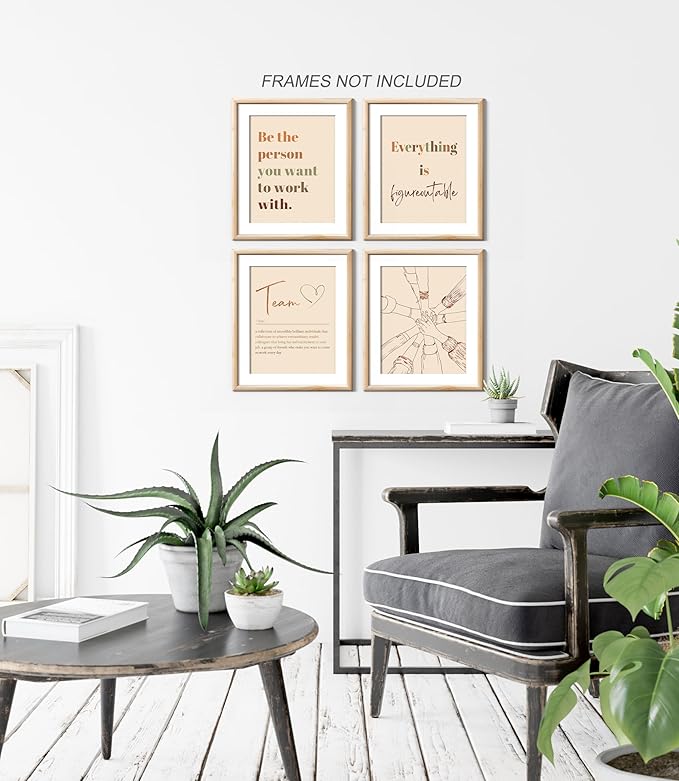 XWELLDAN Be The Person You Want to Work With Team Work Wall Art Decor, Motivational Office Artwork, 8x10 Unframed Set of 4