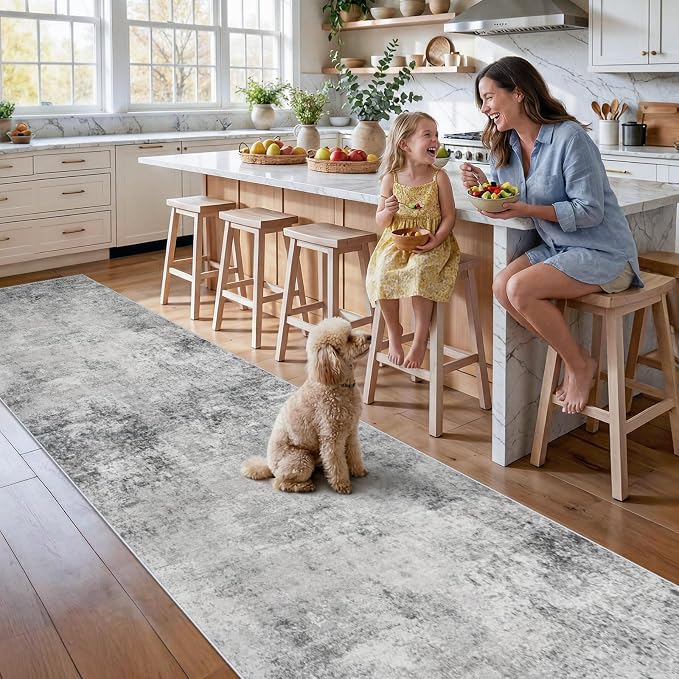 Washable 3x16 Hallway Runner Rug - Runner Rugs Modern Stain Resistant Indoor Mat Rug Runner for Laundry, Bedroom Non Slip Rubber Backing Thin Hallway Runner Rug Low Pile Carpet 3x16 Grey