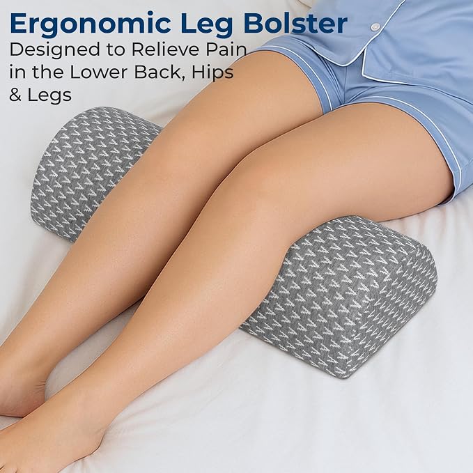 5 STARS UNITED Knee Pillow for Back Sleeping – Large Half Moon Bolster Pillow for Legs, Under Knee Pillow for Sleeping on Back, Memory Foam Leg Pillow for Back Pain, Gray